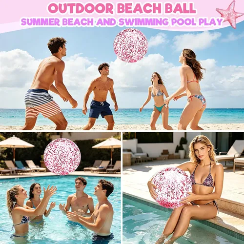 Miniatura 6 de Paquete de 12 pelotas inflables de playa de 16 pulgadas con purpurina rosa, juguetes para piscina, playa, fiesta de verano en la piscina - Juego
