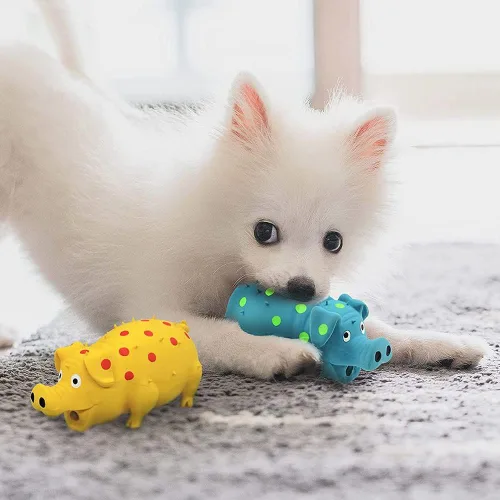 Miniatura 6 de Juguetes para perros Squeaky Pig - Paquete de 2 juguetes para perros que gruñen gruñidos para perros pequeños, medianos y grandes, juguete para Rojo