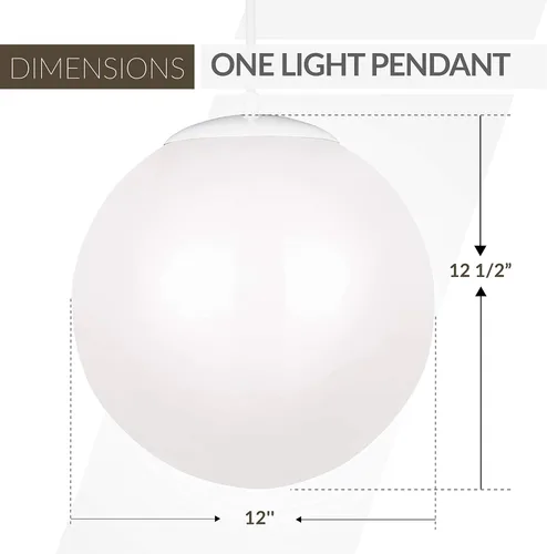 Miniatura 3 de Sea Gull Lighting 6022-15 Leo Globe - Lámpara colgante moderna de una sola luz, 12 pulgadas, acabado blanco