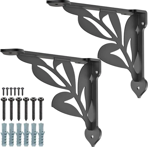 Miniatura 8 de SELEWARE Soportes de estante resistentes de 8 pulgadas, soportes de estantes de rama, 300 libras de capacidad, soportes decorativos en L de metal