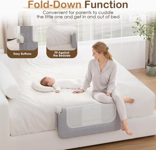 Miniatura 4 de Riel de cama para niños pequeños, riel de cama de 81 cm con base en forma de U más ancha, rieles de cama transpirables para camas King, Queen, Full
