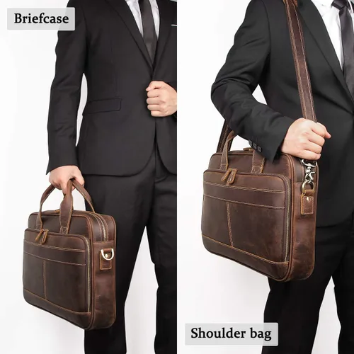 Miniatura 5 de Augus Bolso bandolera de cuero para hombre mochila de viaje vintage de 17 pulgadas maletín para portátil