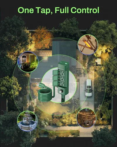 Miniatura 5 de HBN Enchufe inteligente para exteriores, impermeable, WiFi, temporizador de salida al aire libre con 6 tomas de tierra, control remoto y control