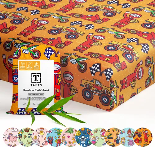 Miniatura 10 de Tafts Sábanas bajeras 100% viscosa para cuna, niñas, niños y unisex, bolsillo profundo de 8 pulgadas, colchón estándar para cuna y niño pequeño
