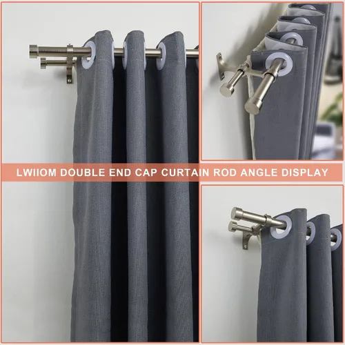 Miniatura 4 de Barras de cortina dobles con tapa de aluminio y soportes completos, barra de cortina doble ajustable de 1 pulgada en el frente y 5/8 pulgadas