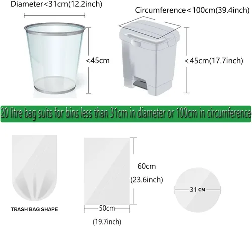 Miniatura 6 de 100 bolsas de basura biodegradables pequeñas de 4 galones, bolsas de basura de abono sin fugas de 20 litros para baño, cocina, oficina, dormitorio