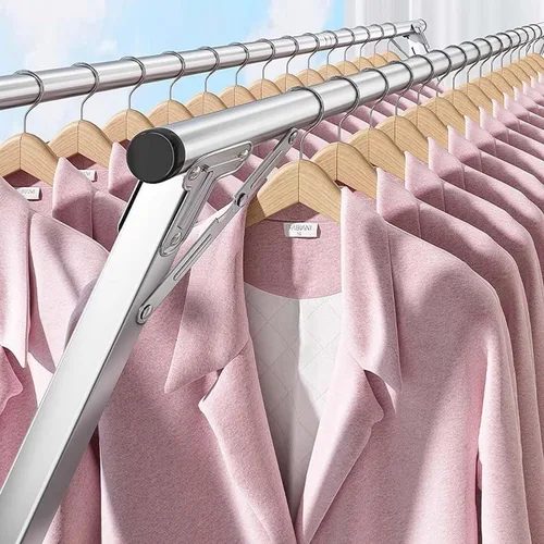 Miniatura 5 de Escurridor de ropa ajustable de acero inoxidable, plegable, portátil, con gran espacio, 47-94 pulgadas de longitud (94.5 in/94 pulgadas)