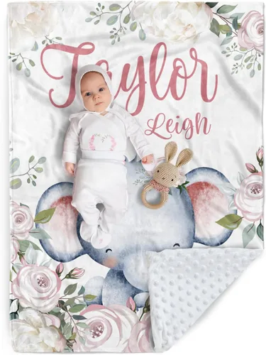 Miniatura 12 de Manta de bebé personalizada, manta de felpa suave con respaldo de puntos de doble capa para niños y niñas, nombre personalizado con diseño de animal
