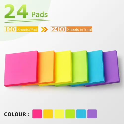 Miniatura 4 de Notas adhesivas emergentes de 3 x 3 pulgadas, colores brillantes, autoadhesivas, 24 blocs por paquete, 70 hojas/bloc, total de 1680 hojas 24