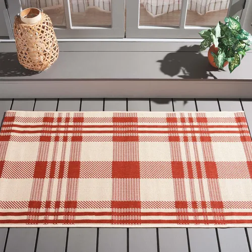 Miniatura 31 de SAFAVIEH Alfombra Lavable para Exteriores Colección Courtyard - 2'3" x 4', Beige y Azul, Patrón a Cuadros, No Desprende Pelusa y Fácil Limpieza