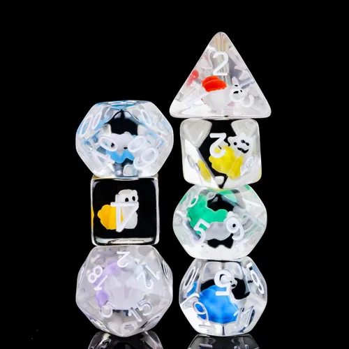 Miniatura 3 de Cusdie Dados DND de 7 troqueles, juego de dados poliédricos rellenos de animales, para juegos de rol, dados D&D (caracol colorido)