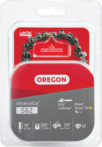 Cadena de motosierra Oregon S62 AdvanceCut para barra de 18 pulgadas, 62 eslabones de arrastre, cadena de bajo retroceso, se adapta a Husqvarna,