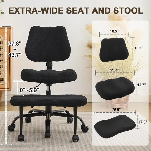 Miniatura 2 de Silla ergonómica de oficina con patas cruzadas, silla para TDAH, asiento ajustable de altura ancha, reposapiés giratorio de 360° con ruedas, silla