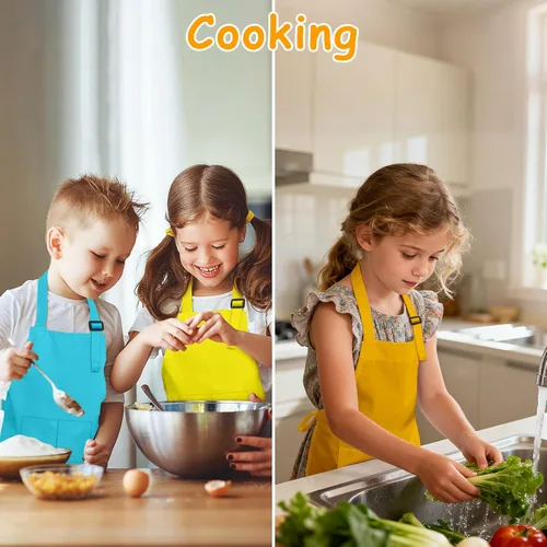 Miniatura 4 de Delantal para niños, paquete de 8 delantales para niñas y niños, delantales de pintura artística para cocina, aula, cocina, horneado, para edades