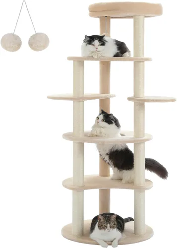 Miniatura 8 de PETEPELA Torre de Árbol de Gato de Madera para Gatos de Interior, Árbol de Escalada de Gato de 5 Niveles, Casa de Juego para Gatos con Postes