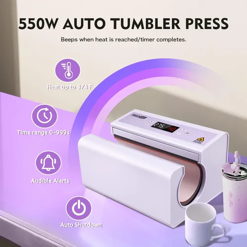 Miniatura 4 de AKEYDIY Máquina de Prensa Térmica Automática para Vasos 30OZ, Prensa de Tazas, Prensa y Liberación Automática, Ajuste de Temperatura y Tiempo