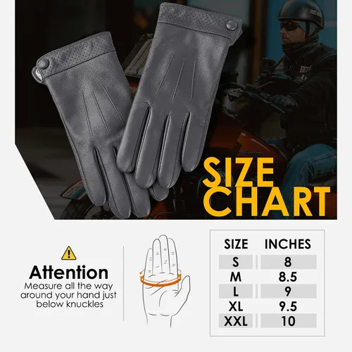 Miniatura 7 de Dsane Guantes de cuero de oveja genuina de invierno para hombres, guantes de motocicleta de conducción con forro de cachemira para pantalla táctil