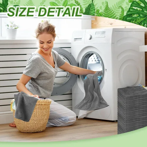 Miniatura 6 de Preboun Paquete de 300 paños de limpieza de microfibra de 12 x 16 pulgadas, multiusos, reutilizables, lavables, toallas absorbentes para casa, Gris