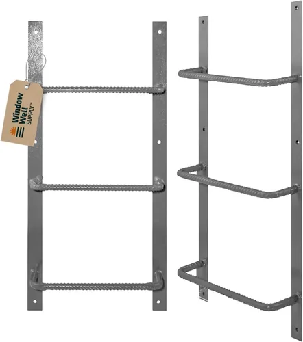 Escalera de acero para ventanas de sótano (gris, 3 peldaños), escalera de salida atornillada resistente para el hogar, fácil de instalar, escaleras
