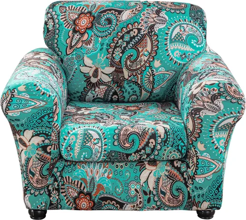Lamberia Funda de sofá estampada de alta elasticidad, Fundas elásticas para sofá de 2 piezas, Funda elástica para sillón con una funda de cojín Verde