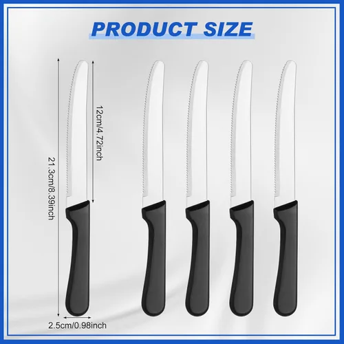 Miniatura 2 de Zhehao 100 cuchillos de carne de 8.39 pulgadas, cuchillo de hoja dentada redondeada de acero inoxidable con mango de plástico para cocina