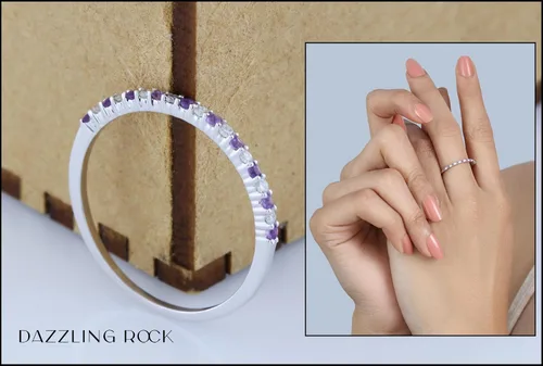 Miniatura 3 de Dazzlingrock Collection Alianza de boda apilable redonda de amatista y diamante blanco para mujer en oro