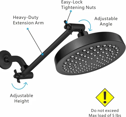 Miniatura 3 de Brazo de extensión de cabezal de ducha, brazo de ducha de latón macizo de 11 pulgadas con conexión universal a cabezales de ducha, fácilmente Negro
