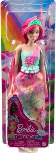 Miniatura 6 de Muñeca Barbie Dreamtopia de moda real con cabello rosa oscuro y corpiño brillante, con falda extraíble, zapatos y diadema como accesorio