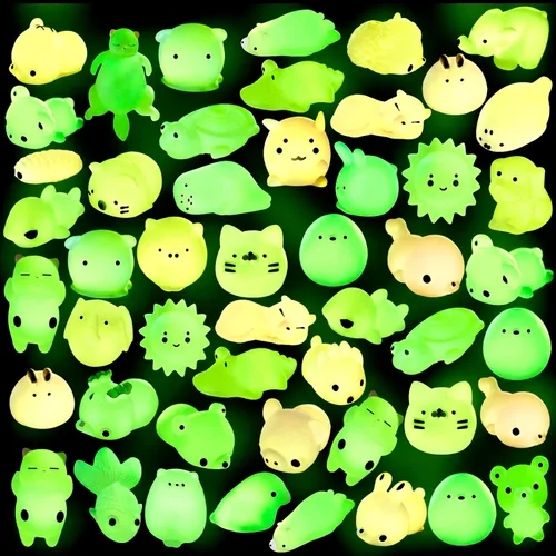 Miniatura 9 de Outee 16 piezas de juguetes Mochi Mini Mochi animales juguetes que brillan en la oscuridad, juguetes para aliviar el estrés, juguetes a granel, gato