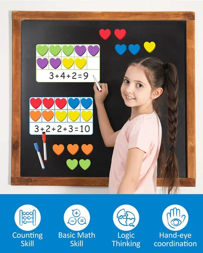 Miniatura 5 de Coogam Juego de diez marcos magnéticos, juegos de manipulación matemática para niños con 6 diez marcos 60 contadores magnéticos de matemáticas