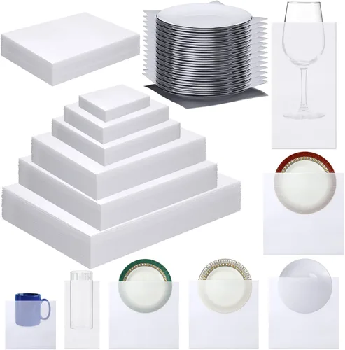 Frienda 240 piezas de suministros de embalaje de platos para mover 60 hojas de espuma, 180 piezas de fundas de placa de 6 tamaños, bolsas