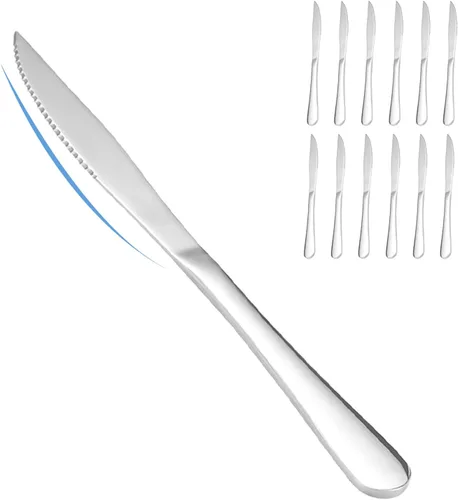 Miniatura 11 de SANTUO 12-Piece Steak Knife and Fork Set for 6, Stainless Steel Steak Knives with Dinner Forks, Serrated Steak Knife Set, Mirror Polished
