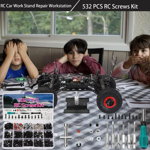 Miniatura 5 de Soporte de trabajo de reparación de automóviles a control remoto, 532 piezas, kit de tornillos de reparación RC con rotación de 360 grados, Negro