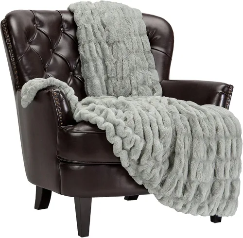 Miniatura 19 de Chanasya - Manta fruncida de pelo sintético de calidad prémium; lujosa manta de visón suave y reversible, 50 x 65 pulgadas, modelo Cathy Spice