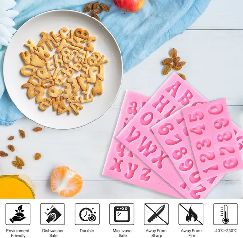Miniatura 3 de 4 moldes de silicona para letras para chocolate, mini moldes de 26 letras y números 0-9, moldes comestibles para fondant del alfabeto sin BPA