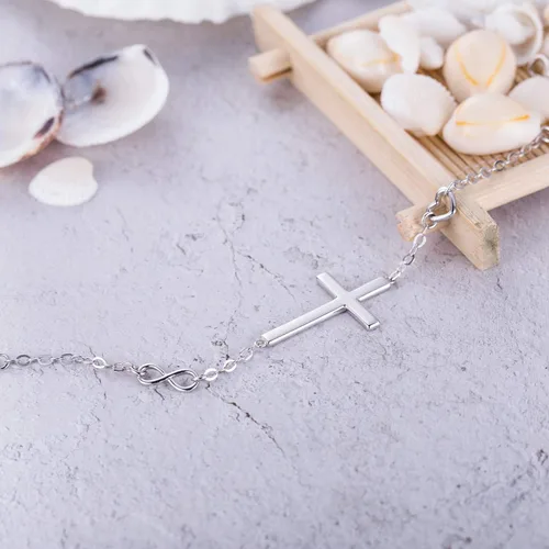 Miniatura 3 de BlingGem - Pulsera de plata esterlina 925, diseño de cruz, símbolo de buena fe, infinito clásico, religioso, multiuso, para mujer, adolescentes