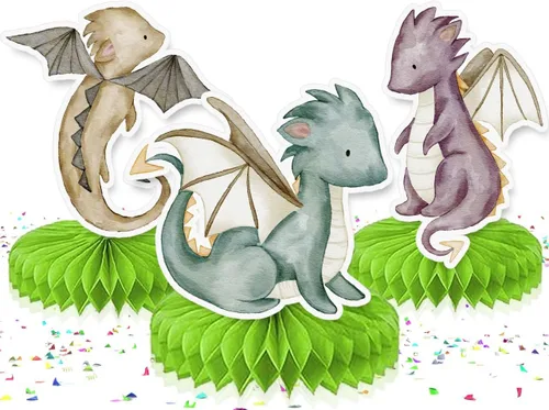 Centros de mesa de dragón: 5 piezas de decoraciones de panal de dragón bebé para cumpleaños de niños, baby shower, fantasía y suministros de fiesta
