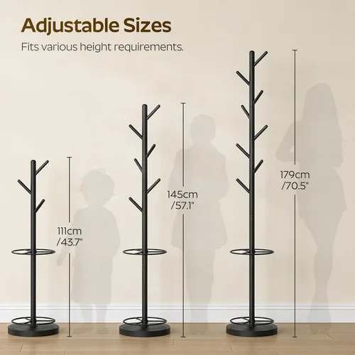 Miniatura 3 de YATINEY Perchero independiente con soporte para paraguas, perchero con 8 ganchos, árbol de abrigo resistente para entrada, perchero moderno, soporte