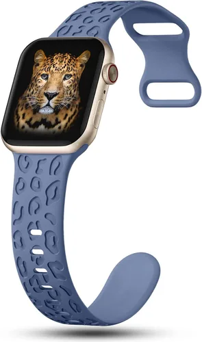 Miniatura 3 de CreateGreat Bandas Grabadas Compatibles con Apple Watch de 40mm 41mm 38mm 42mm 44mm 45mm 46mm 49mm, Correa de Silicona Suave con Patrón de Leopardo