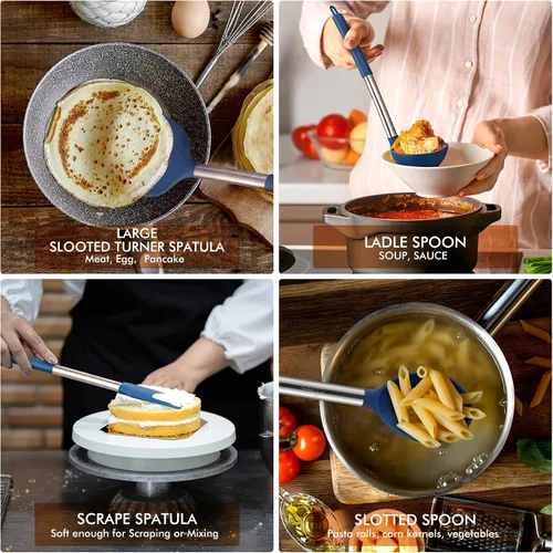 Miniatura 4 de HOTEC Utensilios de cocina de silicona resistentes al calor de 446°F, juego de utensilios de cocina sin BPA, juego de espátulas, gadgets de cocina
