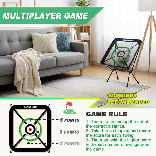 Miniatura 6 de SENSECLUB Red de astillado plegable y green flotante, objetivo de astillado de práctica de golf interior, juego de golf de patio trasero y regalos