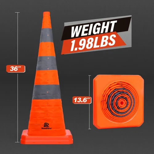 Miniatura 4 de RoadHero Paquete de 2 conos plegables de seguridad de tráfico de 36 pulgadas, conos emergentes multiusos con cuello reflectante para seguridad vial