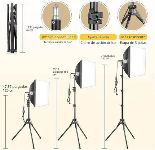 Miniatura 4 de Kit de Iluminación de Softbox para Fotografía Torjim, Kit de Iluminación de Softbox Profesional de 16' x 16' con Bombillas LED de 85W 3000-7500K