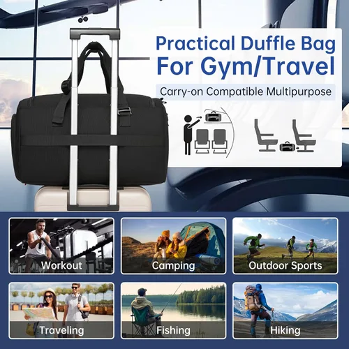 Miniatura 6 de Bolsa táctica de gimnasio para hombres, 35L de viaje, bolsa de lona deportiva con compartimento para zapatos, bolsa de entrenamiento impermeable