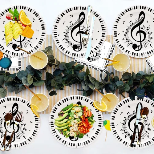 Miniatura 5 de Juego de 80 servilletas de notas musicales para fiestas, platos musicales y servilletas de notas musicales, platos de papel de 7 pulgadas