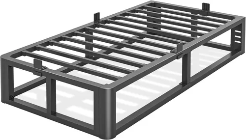 Firpeesy Base de cama individual de metal resistente de 14 pulgadas con esquinas redondeadas y agujero para cabecero, retenedores de colchón de 3500