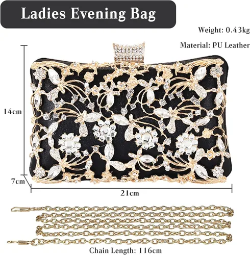 Miniatura 3 de Bolso de noche con diamantes de imitación para mujer, bolso de mano de cristal con lentejuelas brillantes, bolso de hombro floral