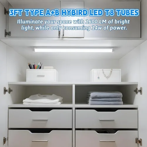 Miniatura 4 de Romwish Tubo de luz LED T8 de 36 pulgadas, 14 W (equivalente a 30 W), 1600 LM, luz diurna de 5000 K, tipo A+B Plug & Play o derivación de lastre, 3ft