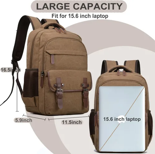 Miniatura 2 de CROCOD - Mochila de lona para laptop, mochila vintage para hombres y mujeres, mochila de viaje para trabajo, universidad, bolsa de computadora