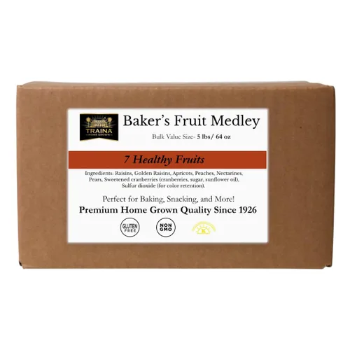 Traina Mezcla de Frutas Secas para Panaderos Cultivadas en Casa - Pasas, Albaricoques, Melocotones, Nectarinas, Peras, Arándanos Endulzados - Caja